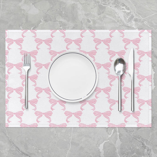 Feelyou Bow Placemats Set of 4 Pink and White Bow Table Mats Bowknot Place Mat for Kitchen Dining Table Party Decor Indoor Outdoor 18"x12" Non-Slip Easy to Clean for Girls