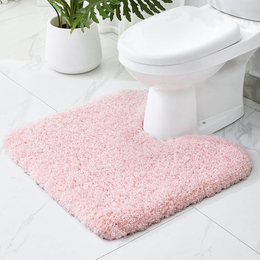 Toilet Rugs U-Shaped Mat 24x22, Contour Bathroom Mat - Ultra Soft & Absorbent Microfiber, Quick-Dry, Machine Washable with High Density Foam Latex Non Slip Backing, Pink