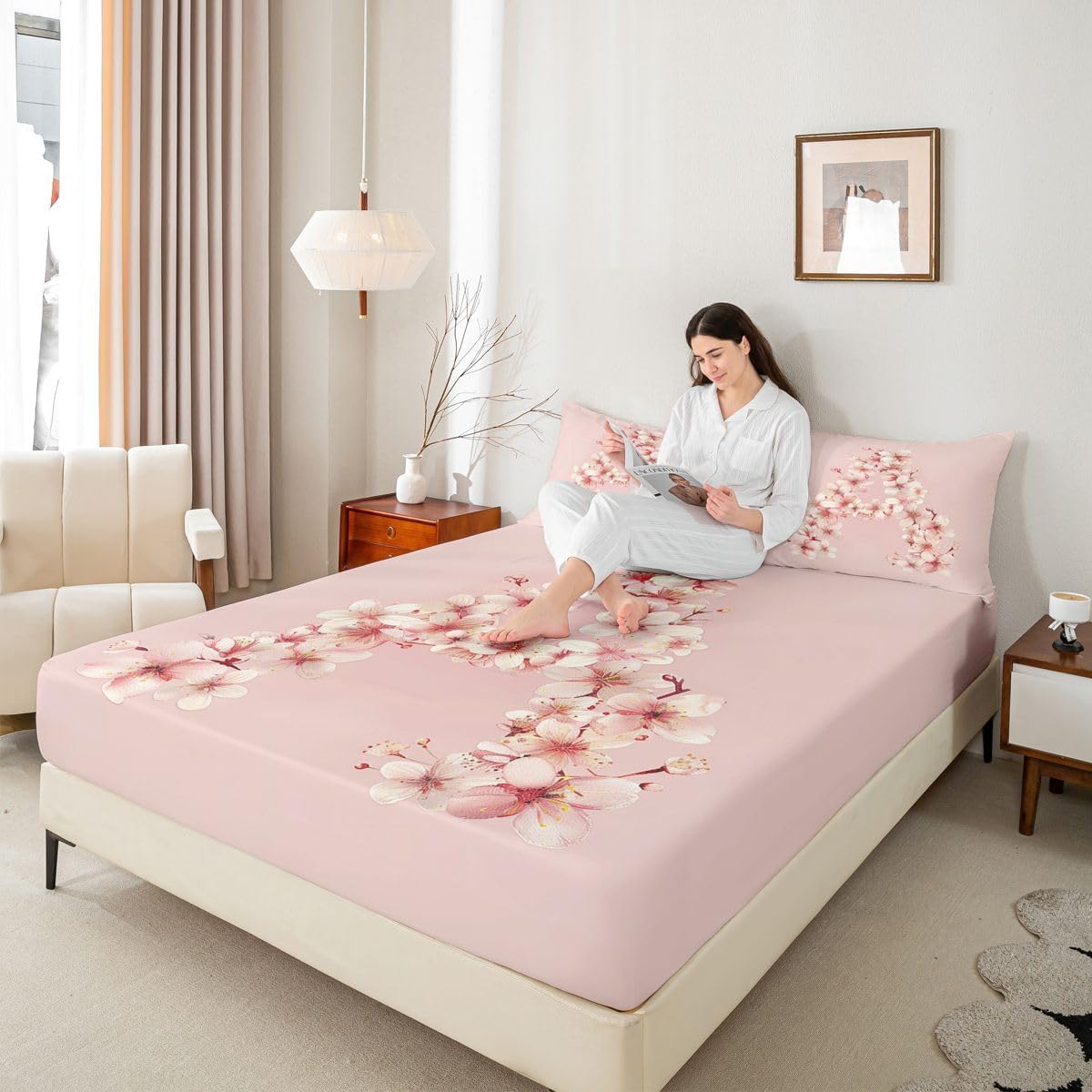 Feelyou Floral A Bed Sheets Set Queen Size Initial Letter Bed Set Romantic Flower Deep Pocket Fitted Sheet Breathable Soft Lightweight Microfiber