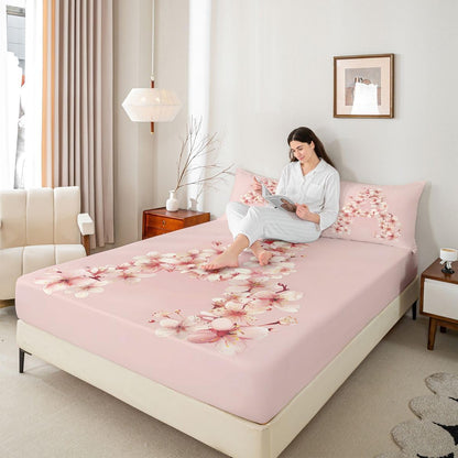 Feelyou Floral A Bed Sheets Set Queen Size Initial Letter Bed Set Romantic Flower Deep Pocket Fitted Sheet Breathable Soft Lightweight Microfiber