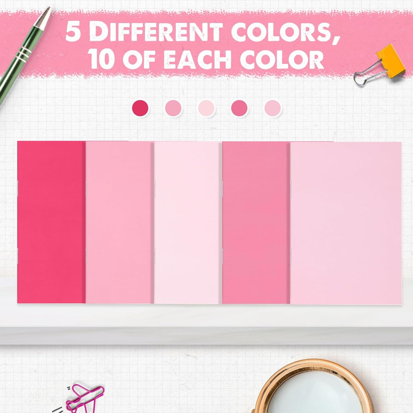 Eaasty 50 Pcs Mini Notebooks Bulk Small Pocket Notepads 3.35" x 5" Journals Lined Paper Gradual Cover Blank Paper for Student Teacher Coworker CNA Nurse Employee School Office Graduation (Pink)