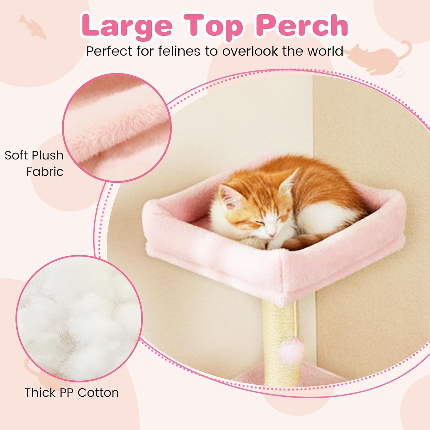 Tangkula Pink Cat Tree for Indoor Cats, 75 Inch Extra Tall Cat Tower with Sisal Scratching Post, Padded Top Perch, Dual Condos, Hammock, 2 Dangling Balls, Platforms, Multi-level Cat Climbing Furniture