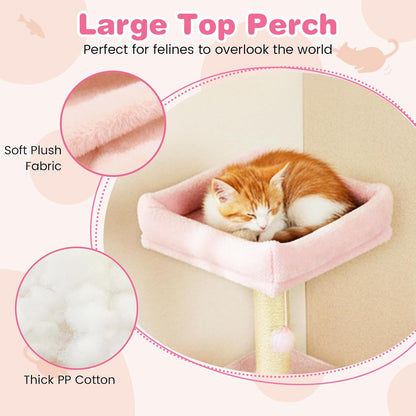Tangkula Pink Cat Tree for Indoor Cats, 75 Inch Extra Tall Cat Tower with Sisal Scratching Post, Padded Top Perch, Dual Condos, Hammock, 2 Dangling Balls, Platforms, Multi-level Cat Climbing Furniture