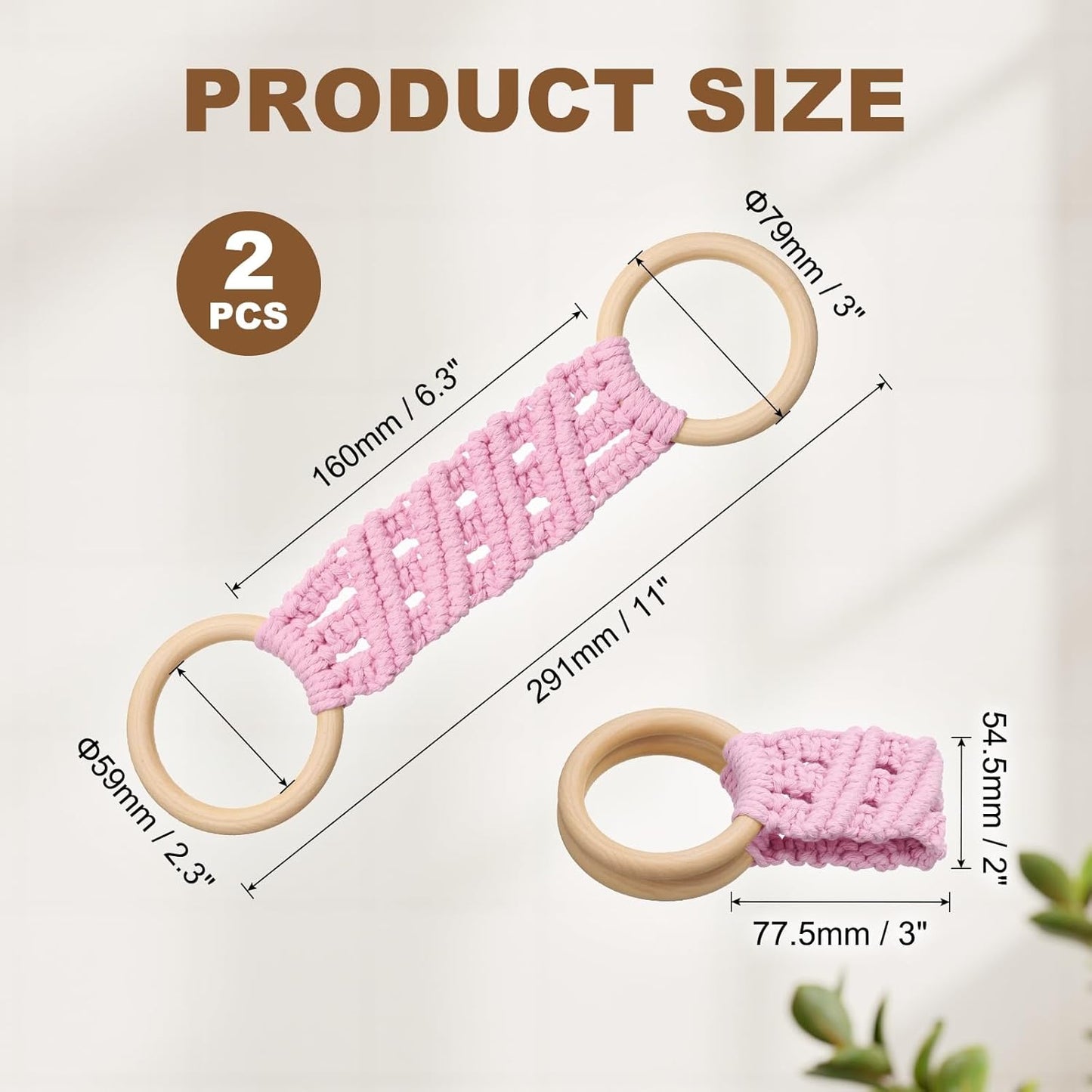uxcell 2Pcs Kitchen Dish Towel Holder, 11"x3" Crochet Towel Ring with Hanging Loop for Cabinet House Oven Stove Door, Light Pink