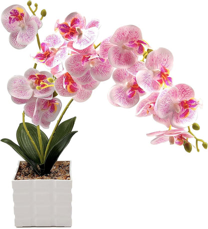Daily Treasures 13-Heads Artificial Orchid Flower in Pot,50cm Silk Orchid Arrangement with Plastic Vase,Potted Pink Flowers,Silk Phalaenopsis Indoor Decor for Home Table Centerpiece