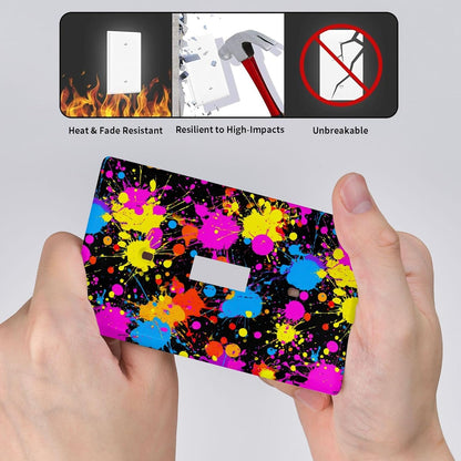 Neon Abstract Pink Blue Yellow Paint Splatter Light Switch Cover Decorative Single Toggle 1 Gang Wall Plate For Kitchen Farmhouse Bedroom Bathroom Art Decor