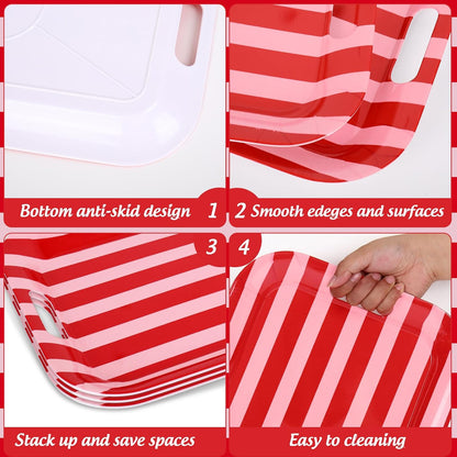 Whaline 3 Pcs Stripe Serving Trays Melamine Platter Red Pink Serving Dishes for Baby Shower Wedding Party Sharing Food Supplies, 16.5 x 11 Inch