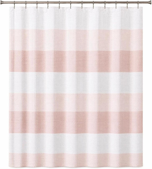 Dainty Home Ombre Waffle Weave Shower Curtain 70 x 72 Blush Textured Fabric Shower Curtain, Hotel Style Waffle Weave Bathroom Curtain, Water Resistant Polyester Ombre Shower Curtain