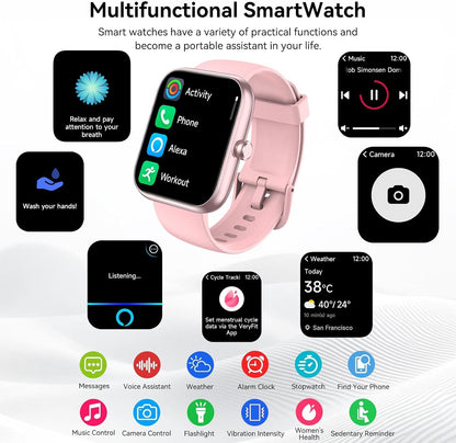 Smart Watch with Alexa Built-in 1.83" HD 2026 Health Fitness Tracker Bluetooth Calls and Notifications 120+ Sport Modes Heart Rate Sleep Monitor Fitness Watch IP68 Waterproof iPhone Android (Pink)