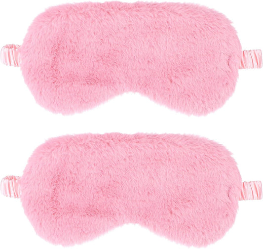2 Pcs Plush Eye Mask Soft Sleeping Blindfold Eye Cover Comfortable Furry Faux Fur Sleeping Mask Satin Nap Night Eyeshade Cover for Women Men Gift (Pink)