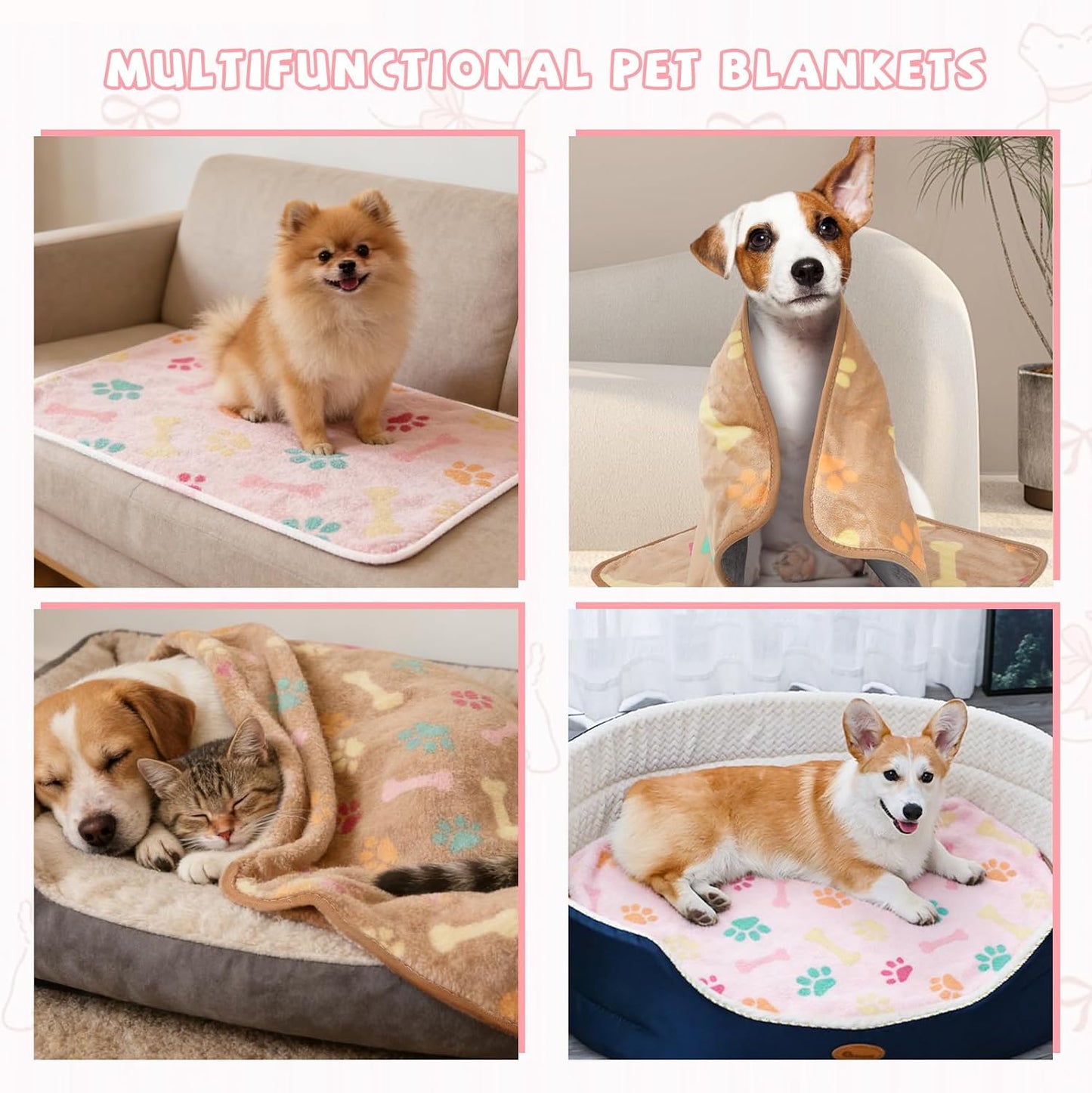 YUEPET Waterproof Dog Blankets, 2 Pack Washable Dog Blankets for Bed Couch Sofa Protector Fleece Flannel Puppy Blanket Soft Plush Reversible Throw Blanket for Medium Dogs Cats 30"×20"(Pink+Brown)