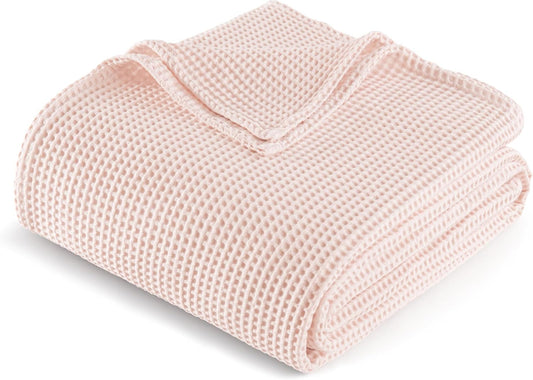 Exclusivo Mezcla 100% Cotton Waffle Throw Blanket for Couch, Sofa, Lightweight and Breathable Gauze Muslin Blanket for Summer, Moisture-Wicking, Home Decor, 50"x70", Pink