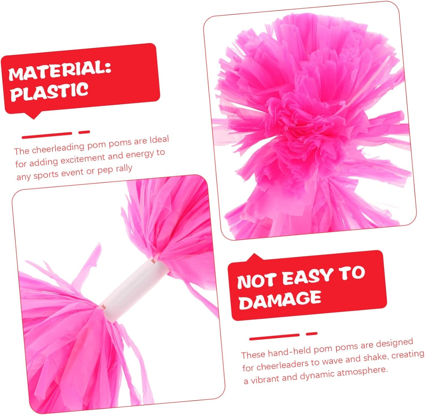 ibasenice 2pcs Pink Cheerleading Pom Poms with Handheld Design for Sports Dance Festivals and Celebrations Lightweight Easy to Grip Eye-catching Color for Cheerleaders of All Ages