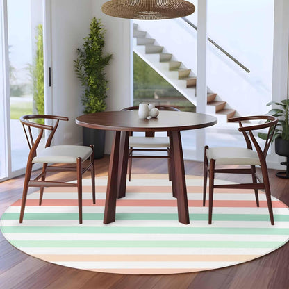 Large Round Rug 7Ft, Peach Pink Green Ombre Living Room Circle Rug Washable Round Area Rug, Farmhouse Stripe Modern Non Slip Indoor Carpet for Entryway Dining Room Bedroom Aesthetic Decor