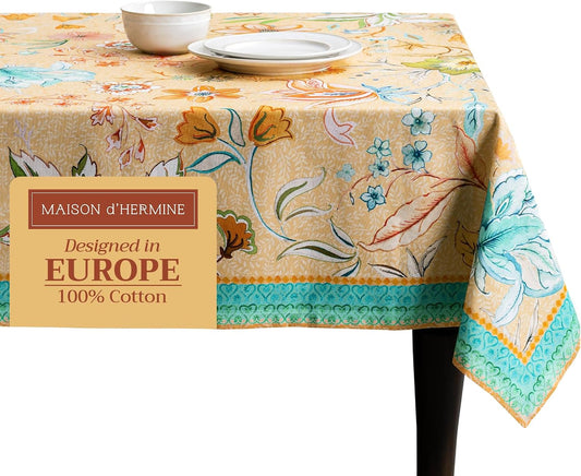 Maison d' Hermine Table Cloth Rectangle Table 100% Cotton 60 x 90 Inches Tablecloth Reusable Decorative for Dining Kitchen Room Farmhouse Party Home Hotel Restaurant Spring Summer- Luxury Loft - Peach