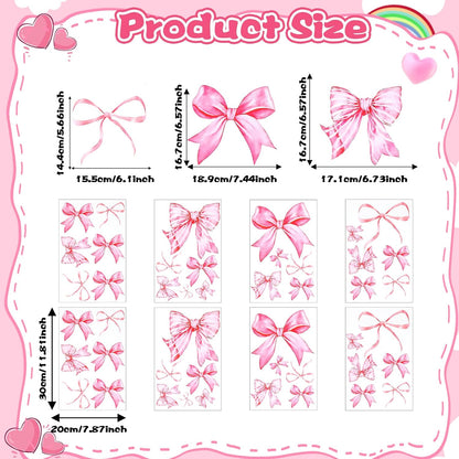 8Sheet/46PCS Pink Bow Wall Stickers, Bow Wall Decals for Bedroom and Bathroom, Bows Wallpaper for Valentine's Day Girls Party Home Bedroom Nursery