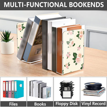 Light Pink Flowers Acrylic Bookends Book Holder for Shelves 5.4 x 4.1 x 8.1 Inch Height Sturdy Bookends Magazine Holder for Home Office Desk Storage 2 Pack