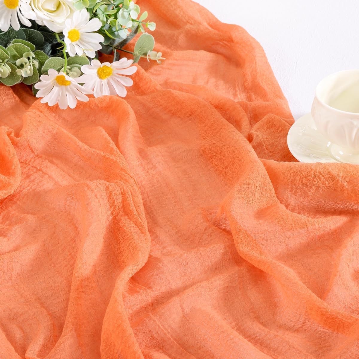 Soft Cheesecloth Table Runner Peach Summer Rustic Boho Gauze 120 Inch Cheese Cloth Table Runner 10FT for Wedding Birthday Party Baby Shower Home Decoration