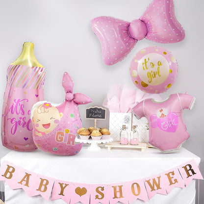 Pink Baby Shower Balloons for Girl Baby Shower Decorations Baby Girl Foil Balloons It's a Girl Baby Bottle Balloons 5 Pcs