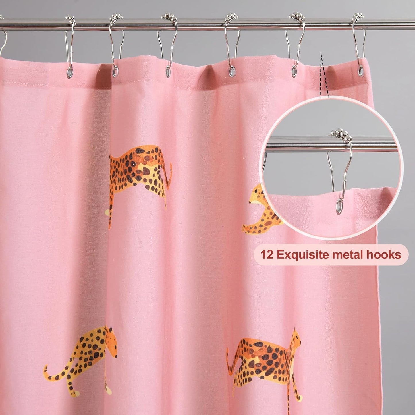 Mindsoft Leopard Shower Curtain for Bathroom 72 x 72 Inch Pink Tropical Animal Print Cotton Curtain with 12 Metal Hooks Waterproof Bathroom Decoration for Home Cheetah Trendy Style Bath Accessories