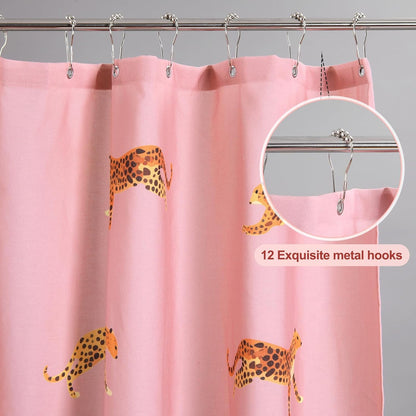 Mindsoft Leopard Shower Curtain for Bathroom 72 x 72 Inch Pink Tropical Animal Print Cotton Curtain with 12 Metal Hooks Waterproof Bathroom Decoration for Home Cheetah Trendy Style Bath Accessories
