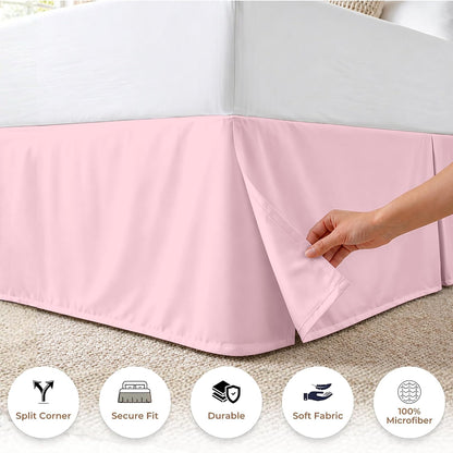 Dee's Collection Full Size Bed Skirt 13" Drop Hotel Quality Pleated Dust Ruffle with Platform Style Secure Fit, Split Corners, Wrinkle & Fade Resistant Microfiber, Tailored Classic Look, Pink