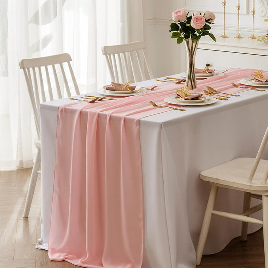 12 Pack Chiffon Table Runner 14x108 Inch Long 9ft Sheer Table Runners for Party Romantic Wedding Bridal Shower Fall Decorations-Light Pink