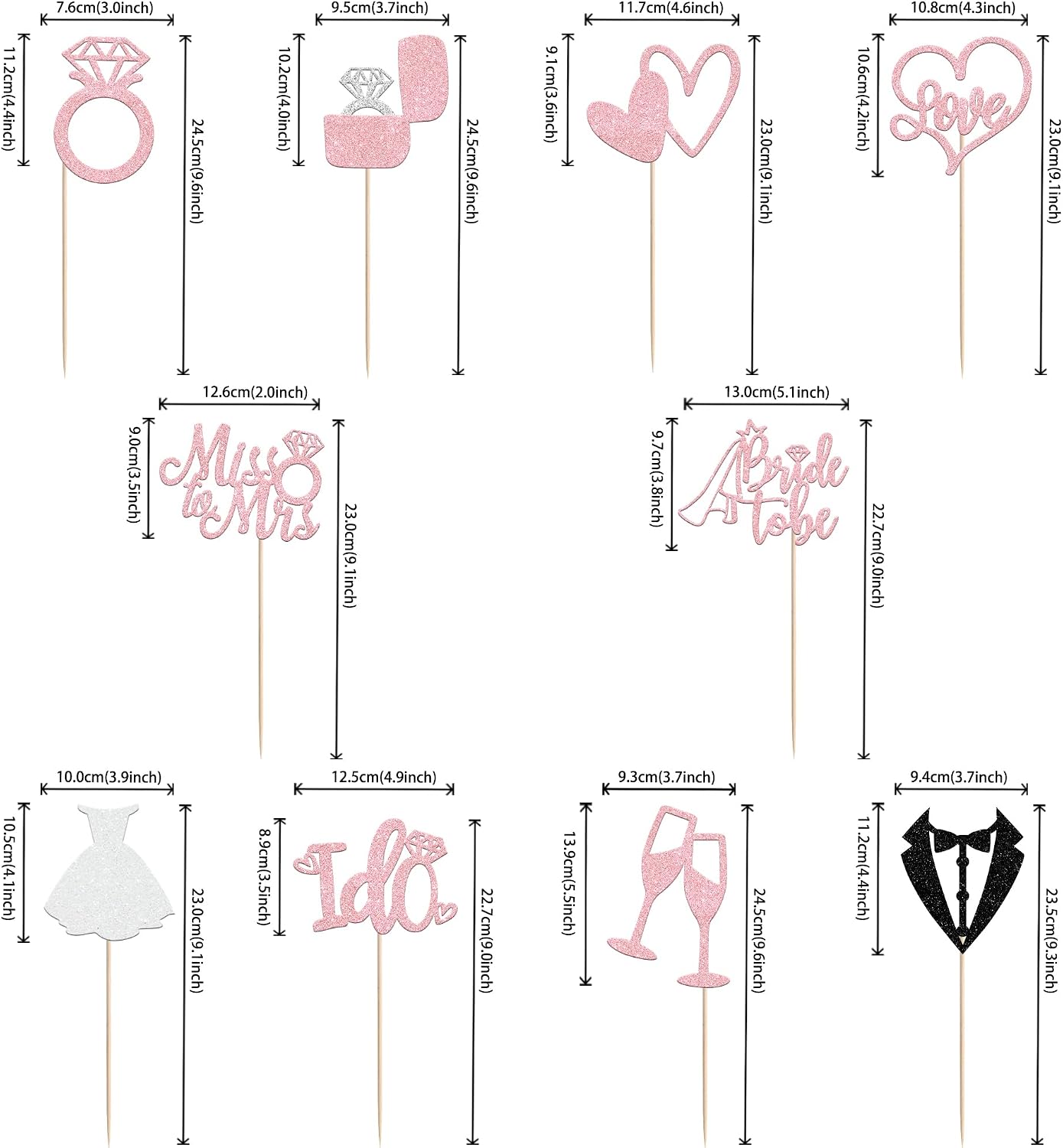 10 PCS Bride to Be Centerpiece Sticks Wedding Table Flower Centerpieces Sticks I Do Love Heart Ring Miss to Mrs Floral Decorations for Wedding Engagement Bridal Shower Party Supplies Pink