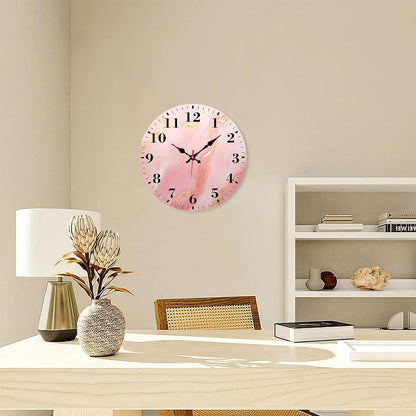 Identiy Round Wall Clock Silent Battery Operated, Pink Gold Marble 12 Inch Non-Ticking Easy to Read Display Round Analog Wall Clock Decorative for Office,Bedroom,Living Room and Kitchen