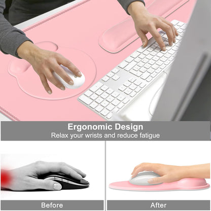 Dapesuom Large Gaming Mouse Pad, Pink Mouse Pads with Wrist Rest Wrist Support, 4in1 Big XXL Desk Mat Desk Pad + Ergonomic Mousepad + Memory Foam Keyboard Mat Wrist Rest + Coaster Set for Computer