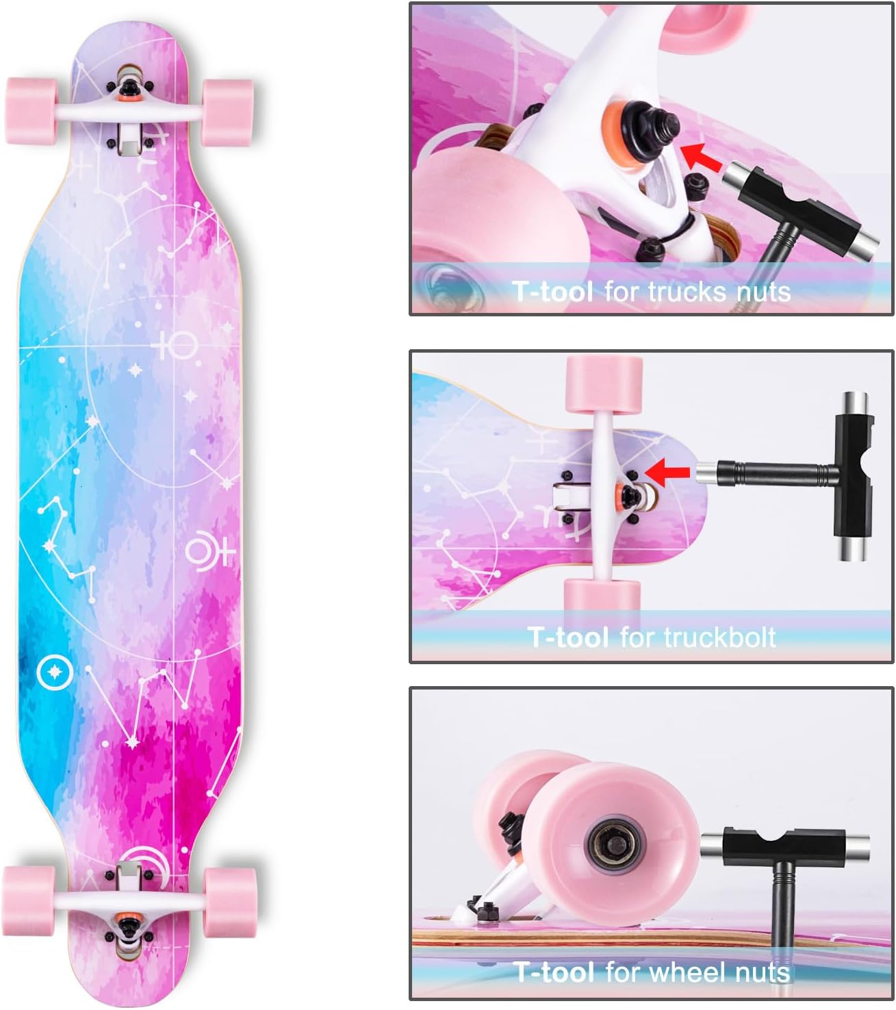 CLYCTIP 41 Inch Longboard Skateboard,9-Ply Maple,ABEC-11 Bearings,Complete Skateboard for Cruising, Carving, Downhill and Free-Style