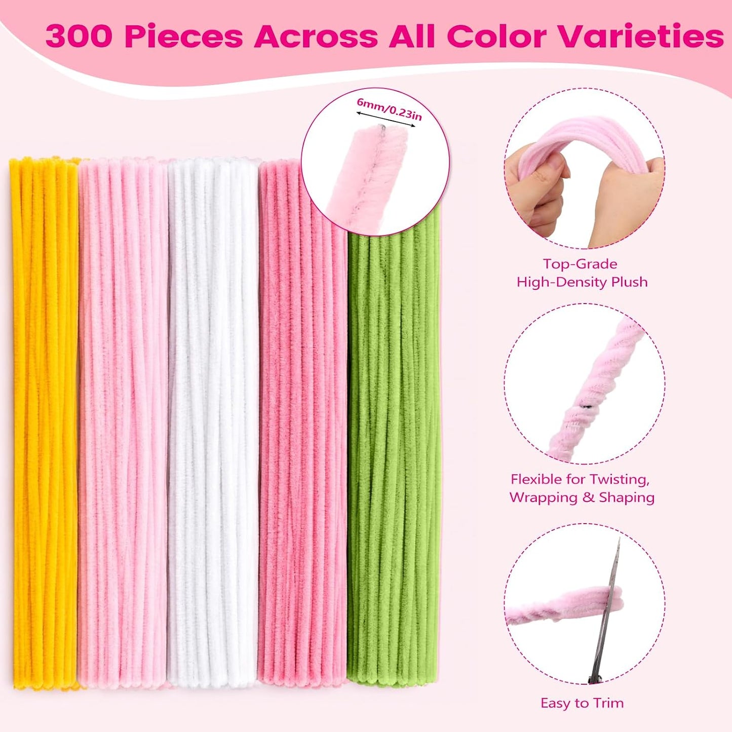 GABREE DIY Pipe Cleaner Flower Kit, 450Pcs Pipe Cleaners Craft with Floral Wire & Tape, Flower Making kit for DIY Flowers & Crafts, Creative Arts and Crafts Gift for Adults (Pink)