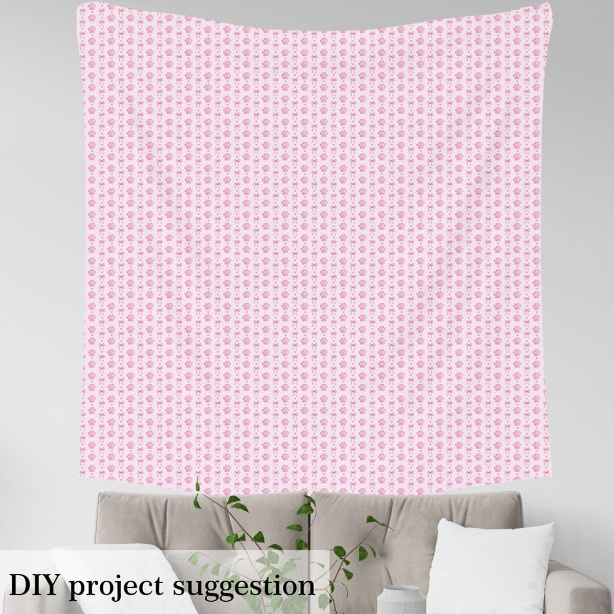 Erosebridal Girly Bow Knot Fabric By the Yard Light Pink Purple Cute Dog Paw Print Upholstery Fabric Teens Girl Coquette Ribbon Bow Decorative Fabrics Kawaii Animal Footprints DIY Art,2 Yards