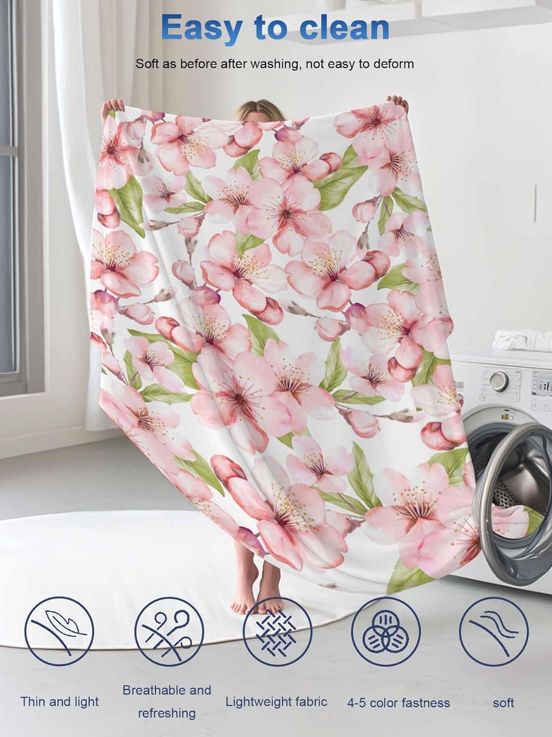 Cooling Blankets for Hot Sleepers Spring Peach Blossom Country Pink Floral Farm Lightweight Breathable Summer Blanket Cold Touch Fabric Throw for Bed, Couch, Sofa 40"x60"