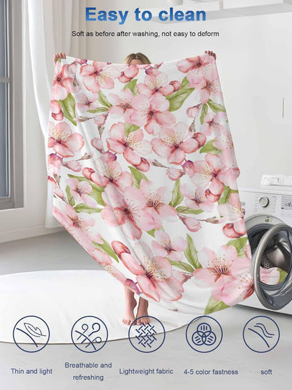 Cooling Blankets for Hot Sleepers Spring Peach Blossom Country Pink Floral Farm Lightweight Breathable Summer Blanket Cold Touch Fabric Throw for Bed, Couch, Sofa 40"x60"