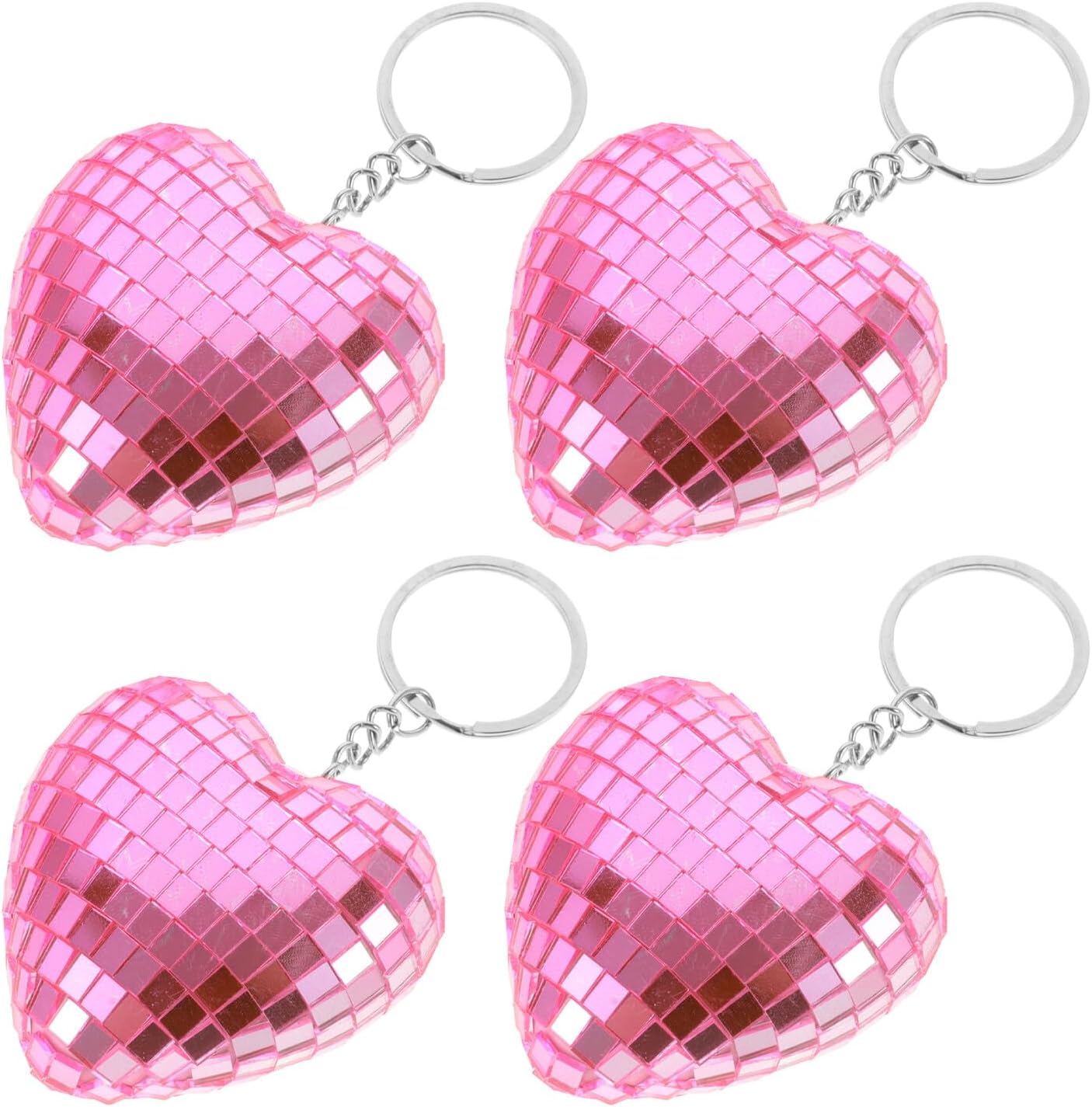 ULTECHNOVO 4pcs Pink Heart-shaped Reflective Mirror Disco Ball Keychains, Mini Bag Hanging Ornaments for Party Favors and Christmas Decorations