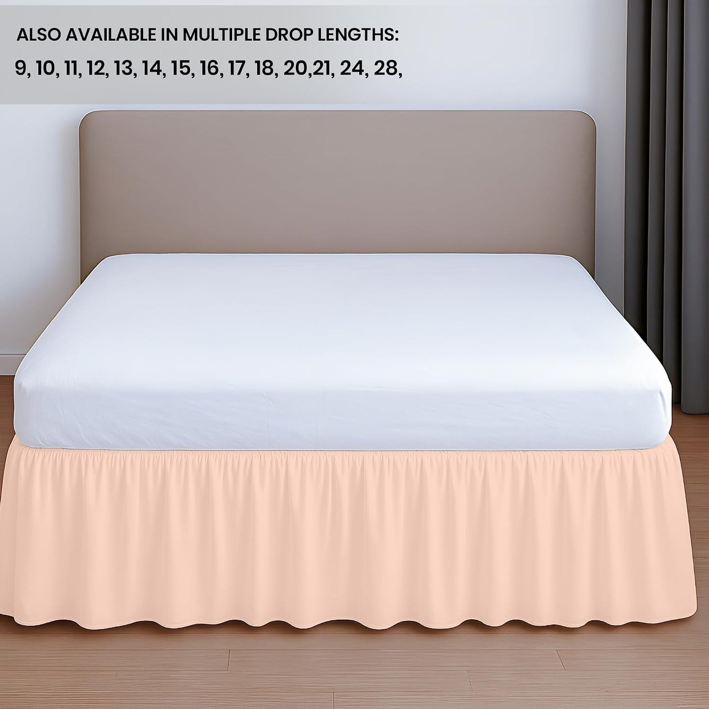 SGI bedding 15 Inch Drop Ruffled Bed Skirt Queen Size - Classic Gathered Styling, Platform Style Dust Ruffle with Secure Fit, Split Corners, Wrinkle-Resistant Microfiber - Peach