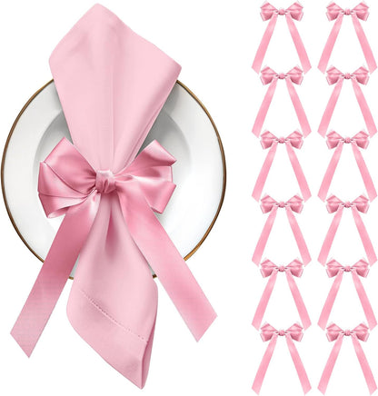 Bow Napkin Rings Set of 12 Pink Ribbon Candlestick Decor Charms Coquette Bow for Wine Glasses Ribbon Gift Rings Bulk for Candle Holder Wedding Birthday Party Bridal Shower Wrapping