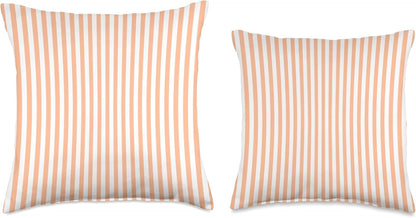 PEACH AND WHITE NARROW WIDTH STRIPES Throw Pillow