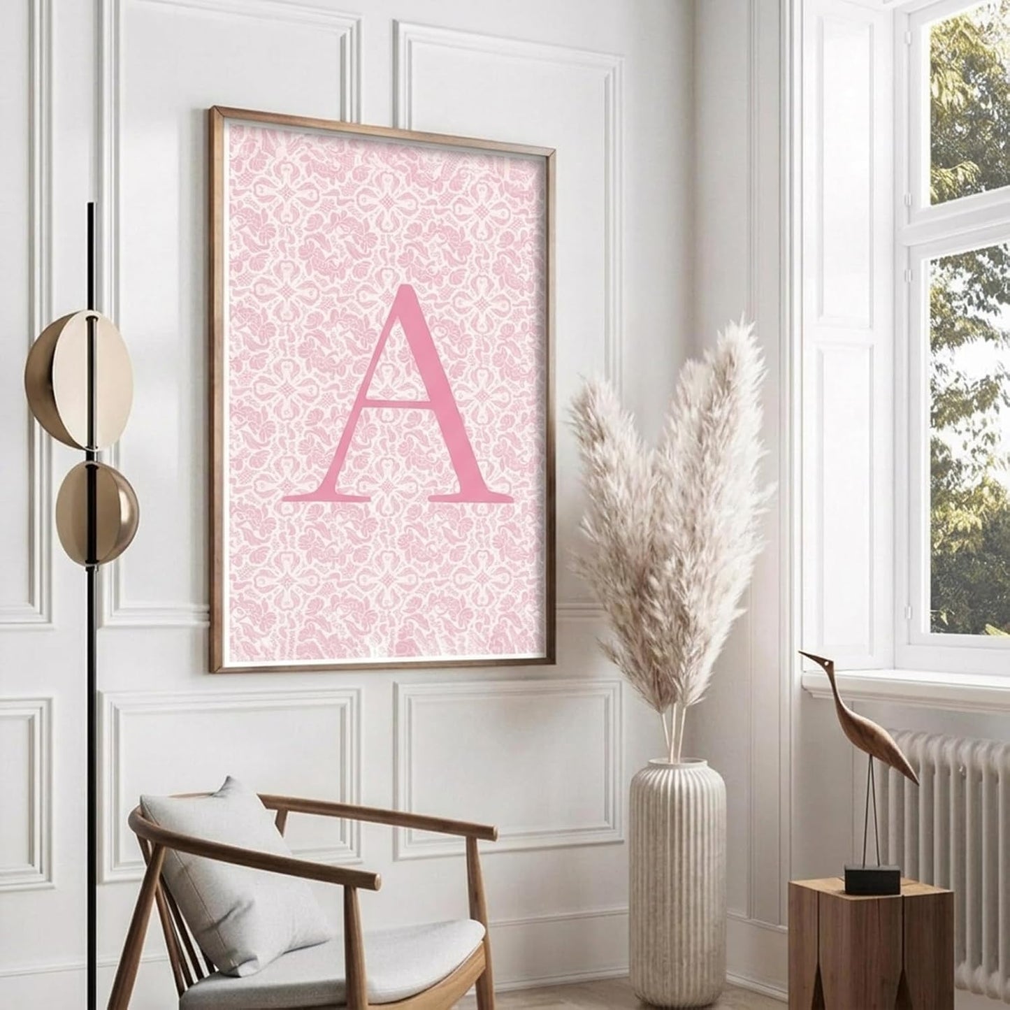 Pink Canvas Prints Modern Wall Art Personalized Initial Poster Floral Initial Print Simple and Romantic Pink Alphabet A Poster16x24 Inch Frameless Waterproof Painting for Home Gallery Hallway Entrance