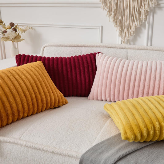 UGASA Lumbar Throw Pillow Cover 12x20 Inch Set of 1 Valentine's Day Super Soft Faux Fur Decorative Pillow Case Plush Flannel Texture Rectangle Pillowcase for Sofa Couch Living Room Chair, Light Pink