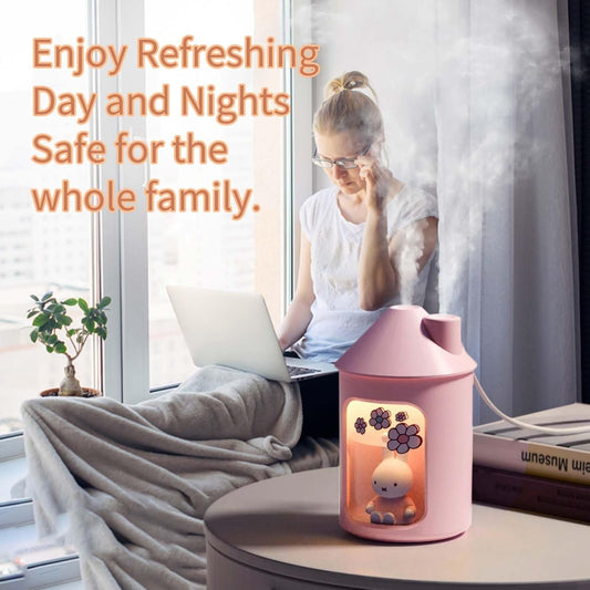 Mipow x miffy BTA700M Cool Mist Humidifier for Bedroom,Ultrasonic Quiet Humidifier with Night Light,450 ML Double Spray Humidifiers for Nursery,Office Indoor Plants (Pink), Gift for Mother's Day
