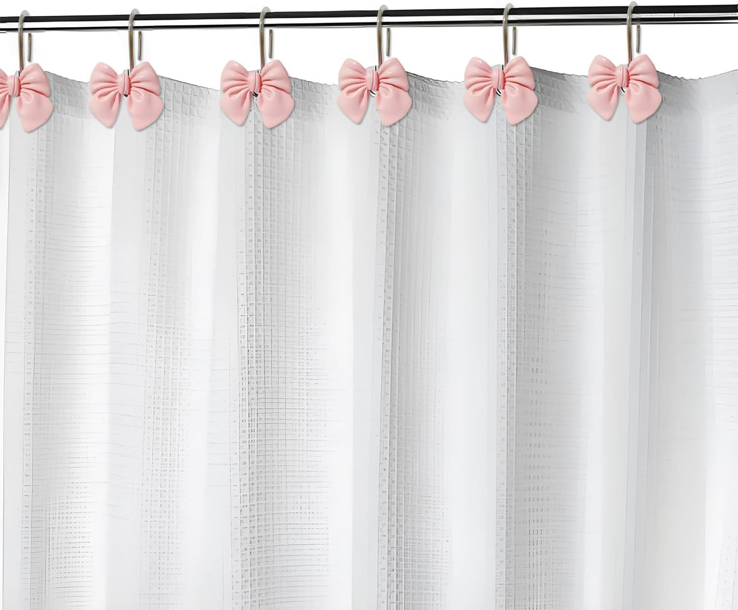 12pcs Decorative Shower Curtain Hooks Rust Proof Metal Shower Curtain Rings Pink Bow Knot Resin Curtain Hooks Shower Rings for Bathroom Baby Room Nursery Art Decors
