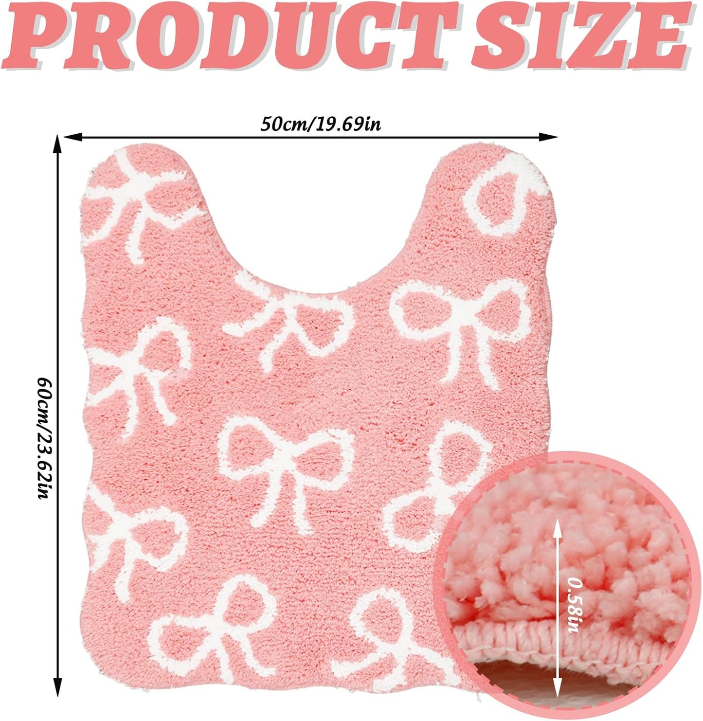 FYSUIMU Pink Bow Bathroom Rug U-Shaped Toilet Rug Soft Plush Bath Mat Non Slip Washable Floor Mat for Home Hotel Bathroom Restroom Decor