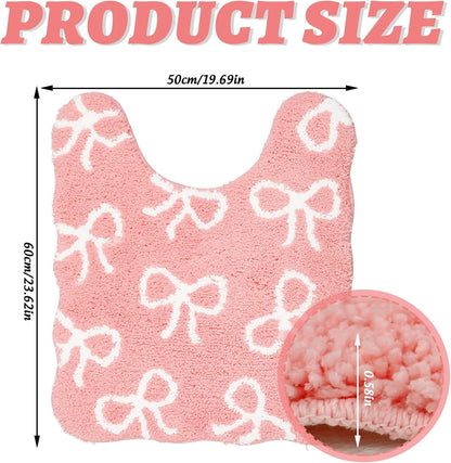 FYSUIMU Pink Bow Bathroom Rug U-Shaped Toilet Rug Soft Plush Bath Mat Non Slip Washable Floor Mat for Home Hotel Bathroom Restroom Decor