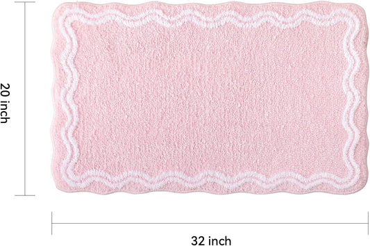 TRUEDAYS Pink Scalloped Bath Mat - Soft Microfiber Bathroom Rug, Non-Slip Cute Mat for Tub & Shower, Aesthetic Decor for Modern Bathrooms,32x20 Inches