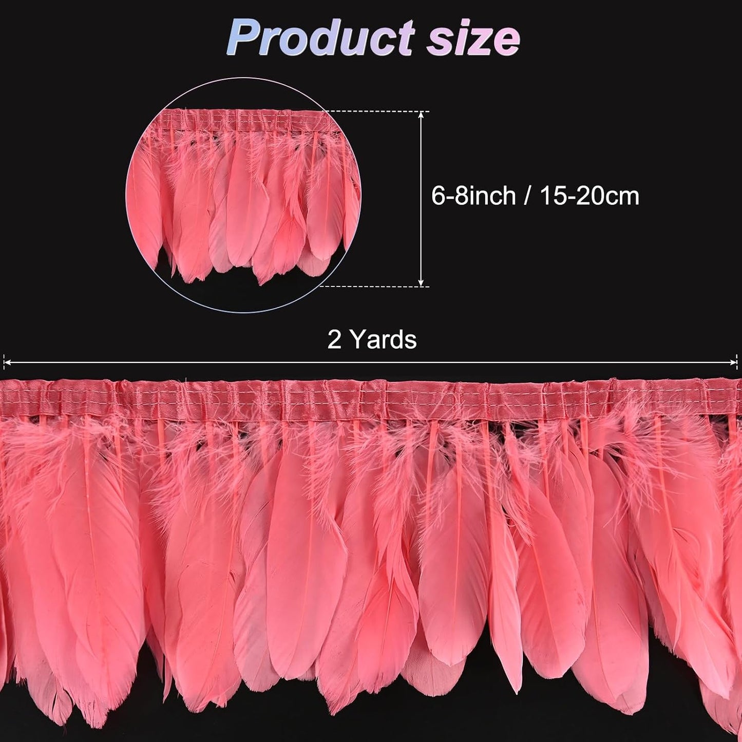 M METERXITY Goose Feathers Trim Fringe, 2 Yards 6-8" Natural Fluffy Feather Trim for Crafting/DIY Sewing/Party Clothing/Wedding Dress Decoration/Dream Catcher [Peach]