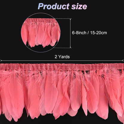 M METERXITY Goose Feathers Trim Fringe, 2 Yards 6-8" Natural Fluffy Feather Trim for Crafting/DIY Sewing/Party Clothing/Wedding Dress Decoration/Dream Catcher [Peach]