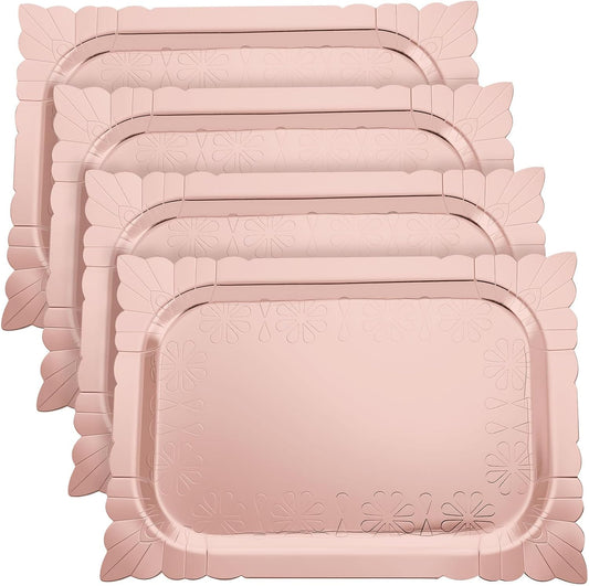 Honeydak 4 Pcs Rectangle Serving Trays Heavy Duty Disposable Paper Cardboard Serving Platter for Food Tea Fruit Trays Cupcake Display Dessert Table Decorations Birthday Party Supplies(Pink)