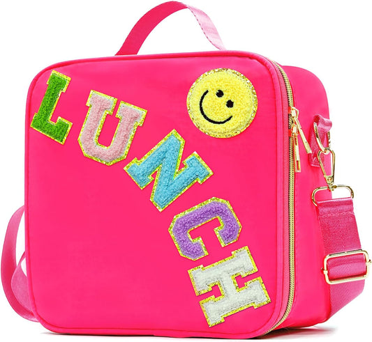 LOKFAR Insulated Lunch Bag Women Lunch Box Kids for Teen Girls Boys, Cute Preppy Lunch Boxes With Adjustable Shoulder Strap, Waterproof Nylon Lunchbox Lunch Bags for School Work Picnic (Rose Red)
